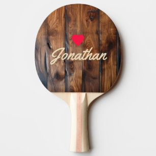 Pala De Ping Pong Madera oscura manchada brillante corazón vintage c