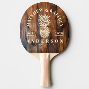 Pala De Ping Pong Madera oscura manchada brillante Piña tropical Bod