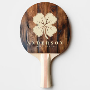 Pala De Ping Pong Madera oscura manchada brillante trébol de cuatro 