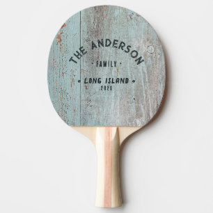Pala De Ping Pong Madera Pintada de Azul Vintage Nombre de Familia C