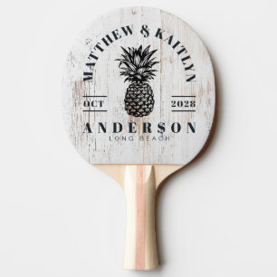 Pala De Ping Pong Madera Pintada de Blanco Cresta de Boda de Piña Tr