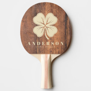 Pala De Ping Pong Madera Recuperada Trébol de Cuatro Hojas con Nombr