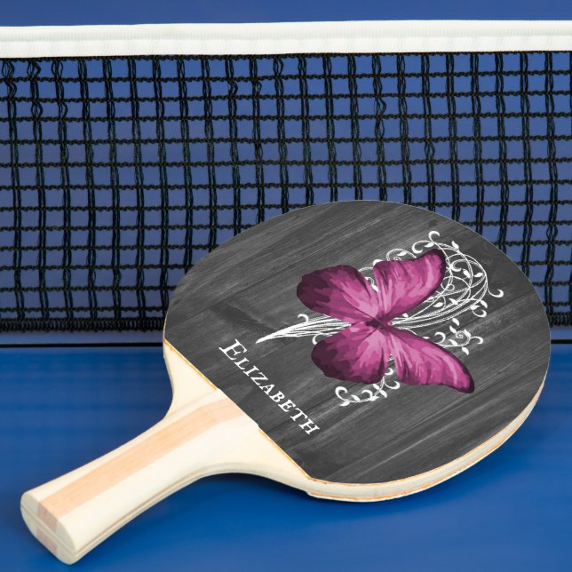 Pala De Ping Pong Magenta Rustic Butterfly personalizada (in situ)