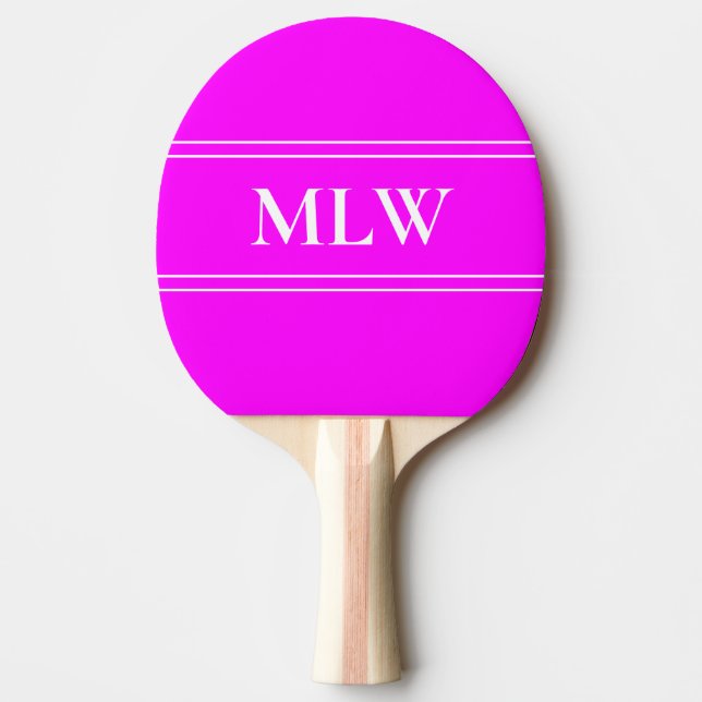 Pala De Ping Pong Magenta simple y monogramado blanco (Anverso)