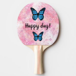 Pala De Ping Pong Magical blue butterfly pink glitter art