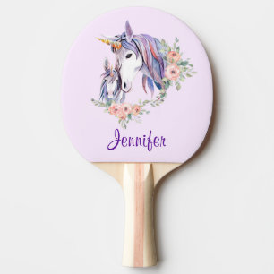 Pala De Ping Pong Magnífica unicornio, mamá y bebé acuarela