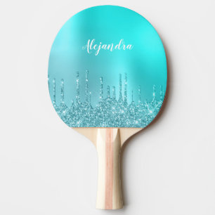 Pala De Ping Pong Magníficas hierbas de menta azul y purpurina turq