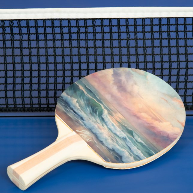 Pala De Ping Pong Majestic Ocean Sunset Waves Acuarela Costa (in situ)