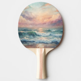 Pala De Ping Pong Majestic Ocean Sunset Waves Acuarela Costa