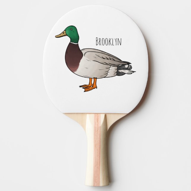 Pala De Ping Pong Mallard duck cartoon illustration  (Anverso)