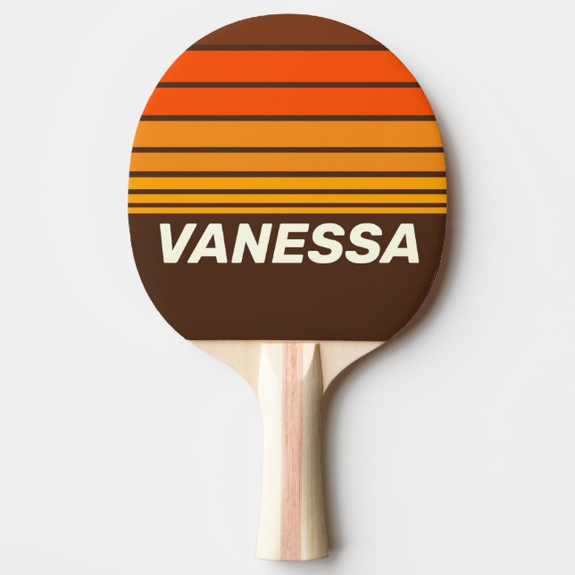 Pala De Ping Pong Manchas Horizontales Retro Marrones con Nombre (Anverso)