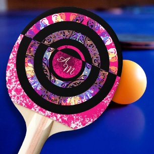 Pala De Ping Pong Mandala moderna rosa monograma