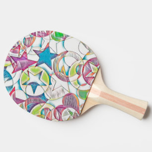 Pala De Ping Pong Mano Dibujada Por EDDArt - Estrellas Y Corazones 1