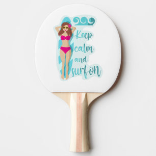 Pala De Ping Pong Mantén la calma y surfea en tarjeta de chica moren