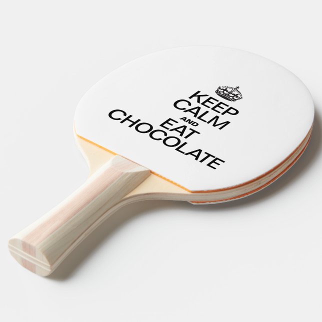PALA DE PING PONG MANTENER LA CALMA Y COMER CHOCOLATE (Ángulo frontal)