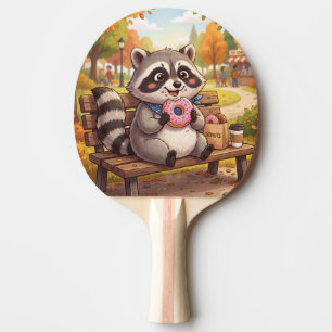 Pala De Ping Pong Mapache de dibujos animados lindo comiendo donut d