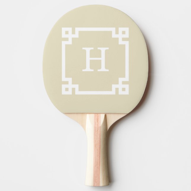 Pala De Ping Pong Marco de clave greco blanco beige #2 Monograma ini (Anverso)