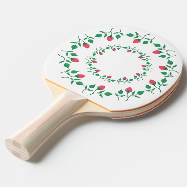 Pala De Ping Pong Marco redondo floral con flores rosadas (Ángulo trasero)