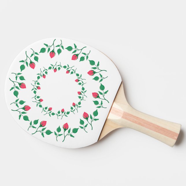 Pala De Ping Pong Marco redondo floral con flores rosadas (Lateral)