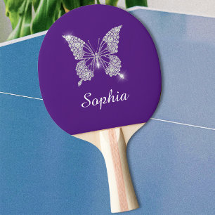 Pala De Ping Pong Mariposa de diamante blanco Brillo nombre, púrpura