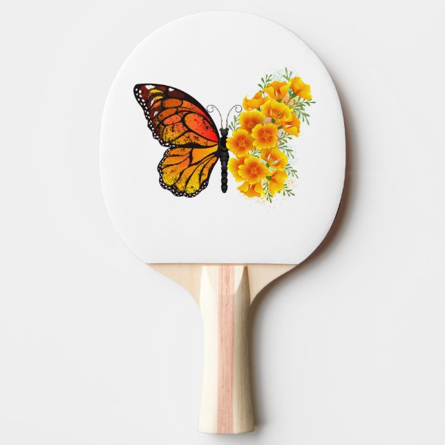 Pala De Ping Pong Mariposa de flores con amapola amarilla de Califor (Anverso)