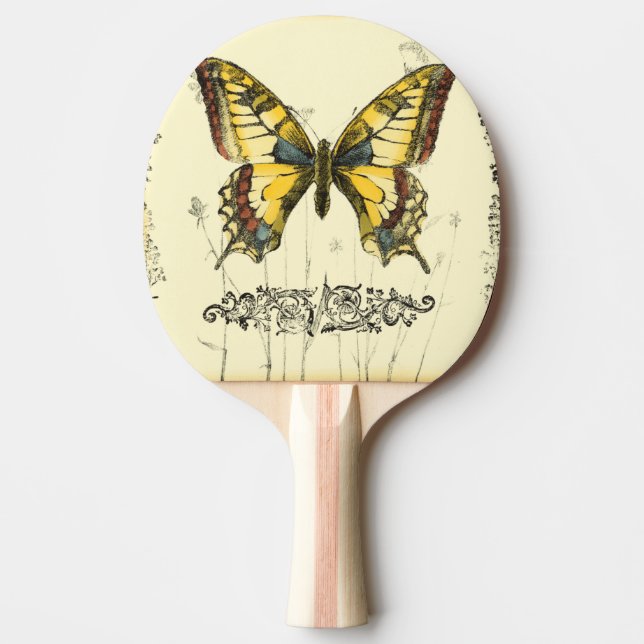 Pala De Ping Pong Mariposa decorativa con flores silvestres (Anverso)