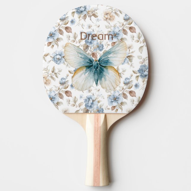 Pala De Ping Pong Mariposa Flores Marrones Crema Azul Tan (Anverso)