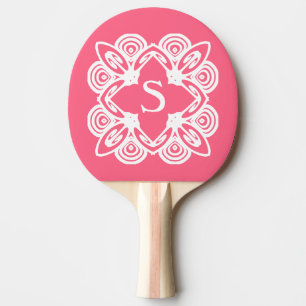Pala De Ping Pong Mariposa monograma blanco rosado Rosa 4Sela