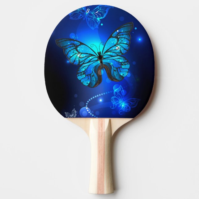 Pala De Ping Pong Mariposa Morpho en fondo oscuro (Anverso)