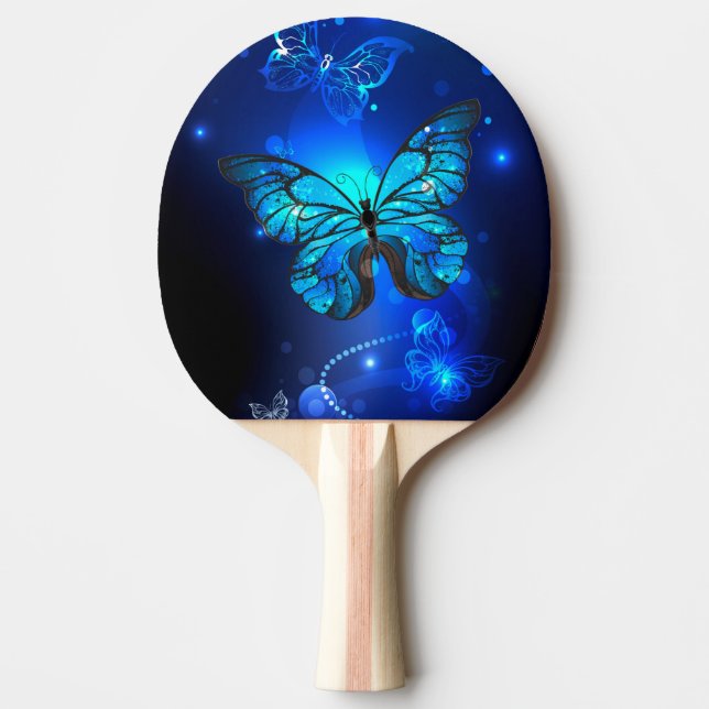 Pala De Ping Pong Mariposa Morpho en fondo oscuro (Anverso)