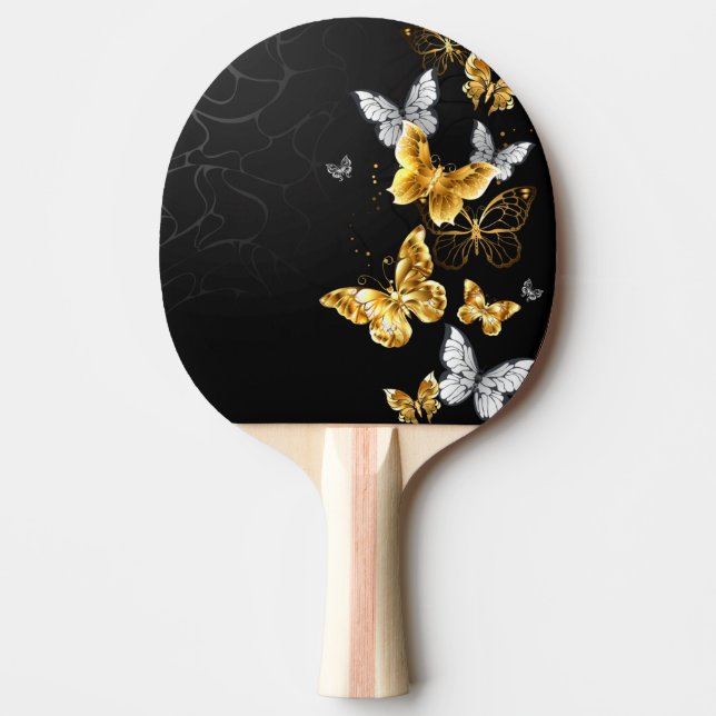 Pala De Ping Pong Mariposas doradas y blancas (Anverso)