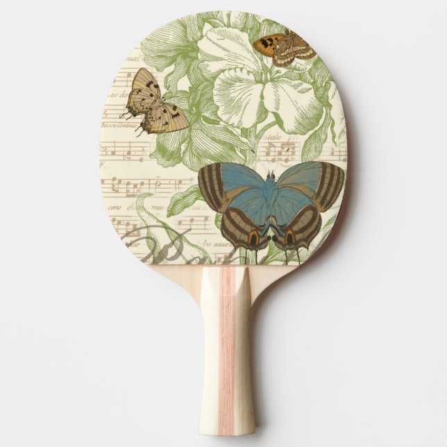 Pala De Ping Pong Mariposas en la música de hojas con diseño floral (Anverso)