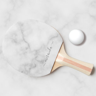 Pala De Ping Pong Mármol blanco con nombre personalizado de script 