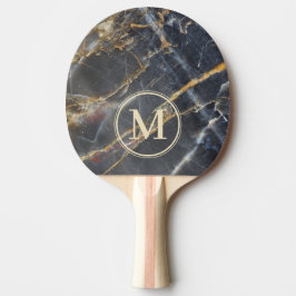 Pala De Ping Pong Mármol Negro y Monograma de Piedra de Oro