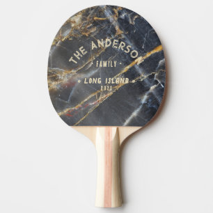 Pala De Ping Pong Mármol Negro y Oro Nombre de Familia Vintage Coste