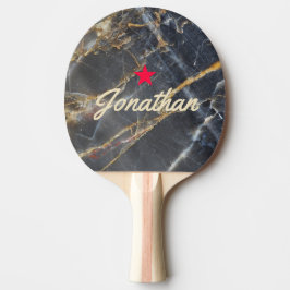 Pala De Ping Pong Mármol Negro y Piedra Dorada Firma Estrella Vintag
