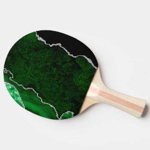 Pala De Ping Pong Mármol Verde Bosque Glamuroso Brillante Plateado C