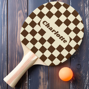 Pala De Ping Pong Marrón y Crema a Cuadros con Nombre