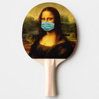 Pala De Ping Pong  Máscara de cara. Mona Lisa en cuarentena. Meme gr
