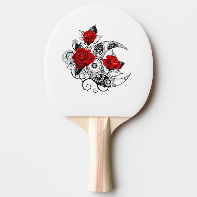 Pala De Ping Pong Media luna mecánica con rosas rojas (Anverso)