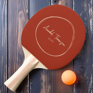 Pala De Ping Pong Mediados de Siglo Moderno Siena Quemada con Nombre