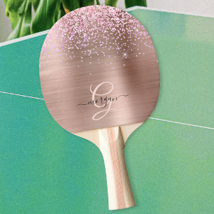 Pala De Ping Pong Metal Rosa Dorado, Brillo, Nombre en Letra Cursiva