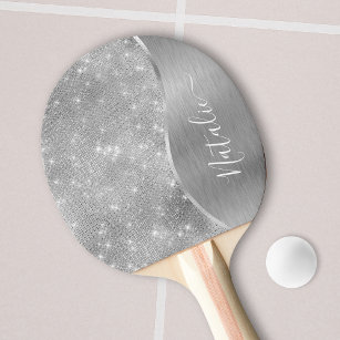 Pala De Ping Pong Metálico personalizado del Purpurina de plata Glam
