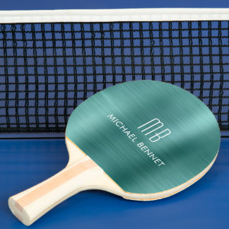 Pala De Ping Pong Metálico Verde Elegante Monogramado