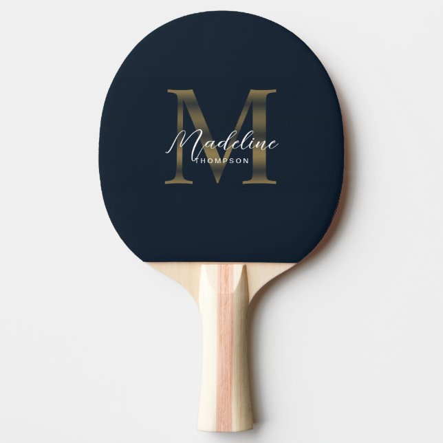 Pala De Ping Pong Minimalist Script Metallic Navy Blue Gold Monogram (Anverso)