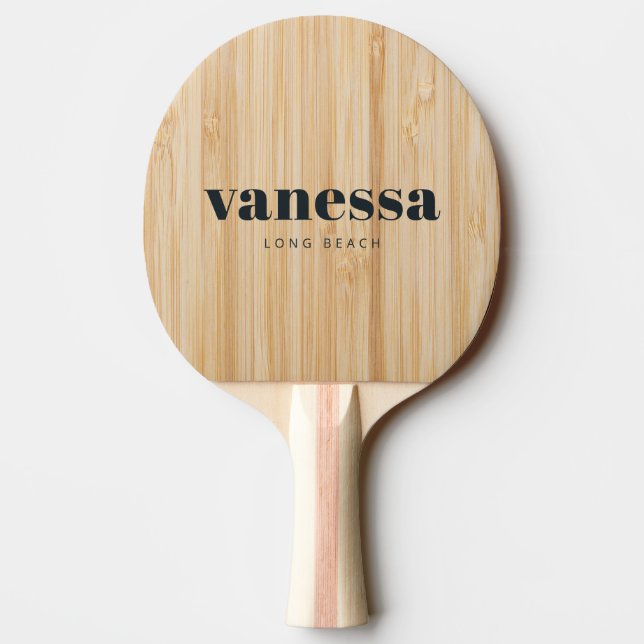 Pala De Ping Pong Mínimo Clásico Moderno de Bambú Blanco Nombre  (Reverso)