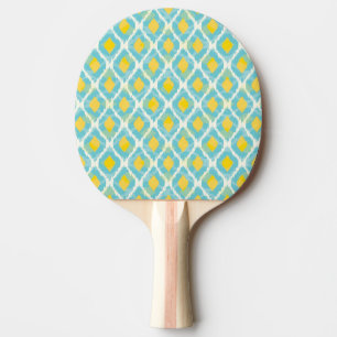 Pala De Ping Pong Moda amarilla azul del ikat tribal moderno