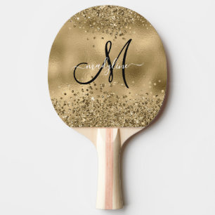 Pala De Ping Pong Moda Black Gold Purpurinas Monograma Nombre