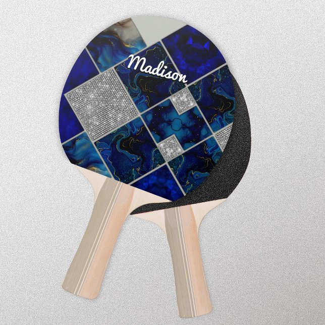 Pala De Ping Pong Moda girly faux Purpurina plata azul geométrico (Subido por el creador)