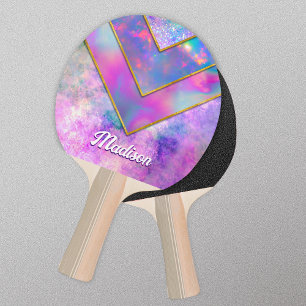 Pala De Ping Pong Moda holográfica giratoria elegante rosa